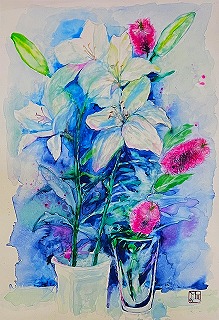 百合とブラシノキ